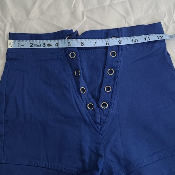 High Waisted Navy Blue Lace Up Shorts - Picture 4 of 7